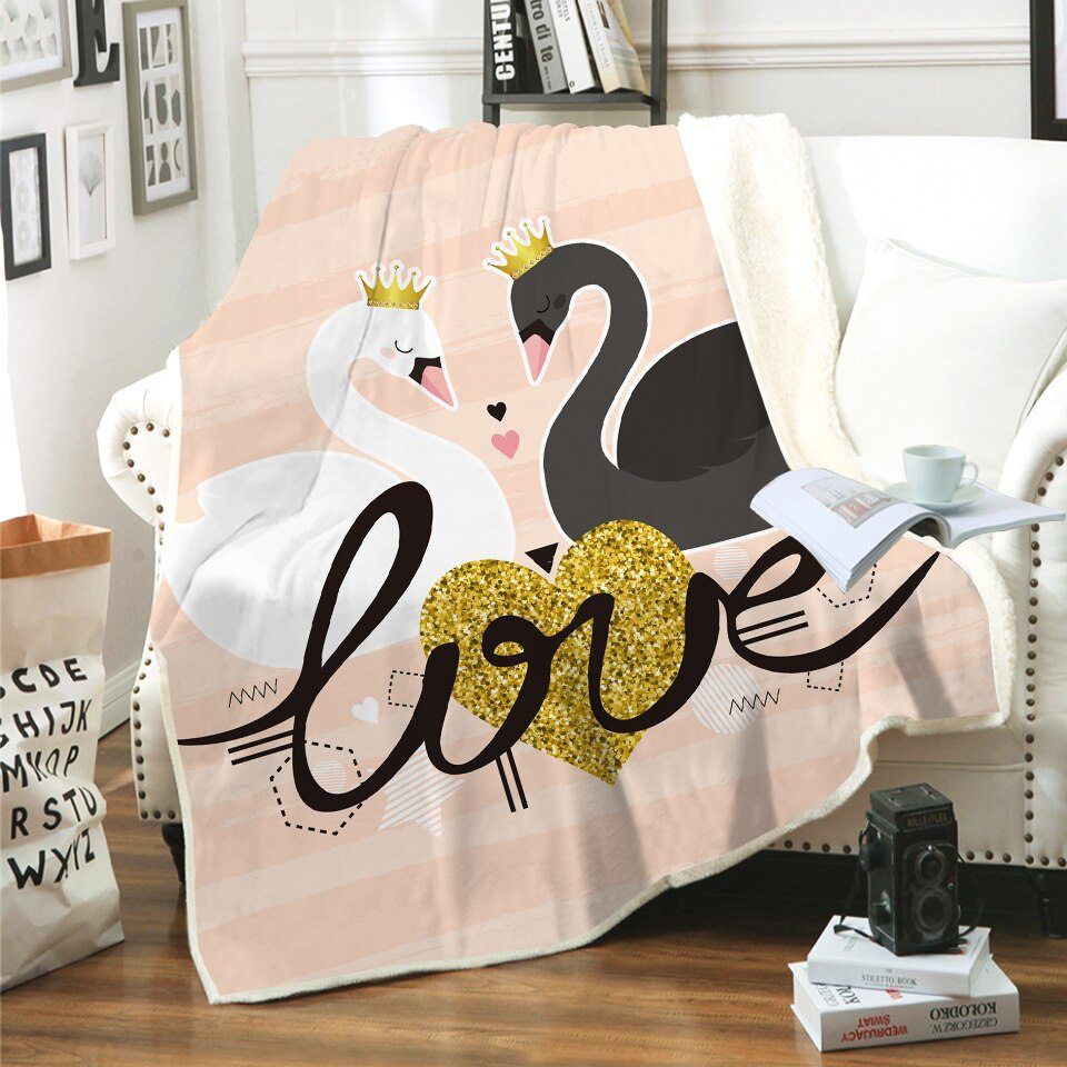 Golden Sequin Flamingo Sherpa Fleece Blanket