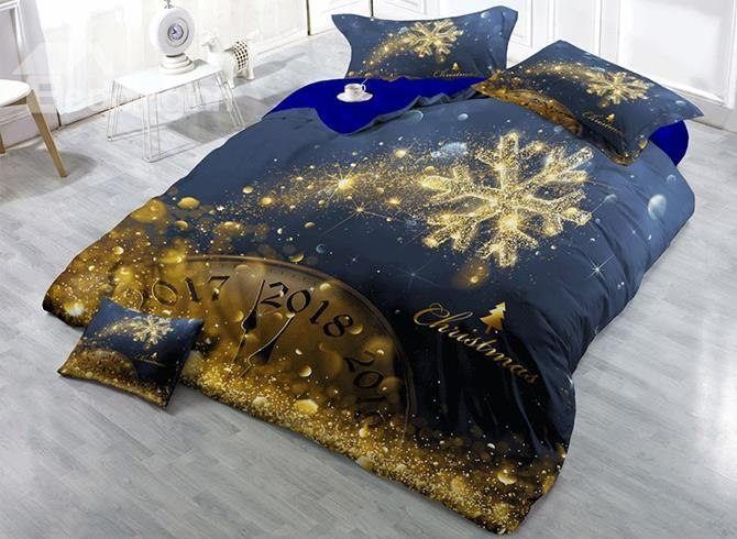 Golden Snowflake Christmas Time Bedding Set