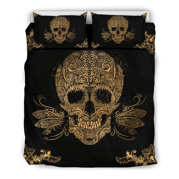 Golden Sugar Skull Bedding Set