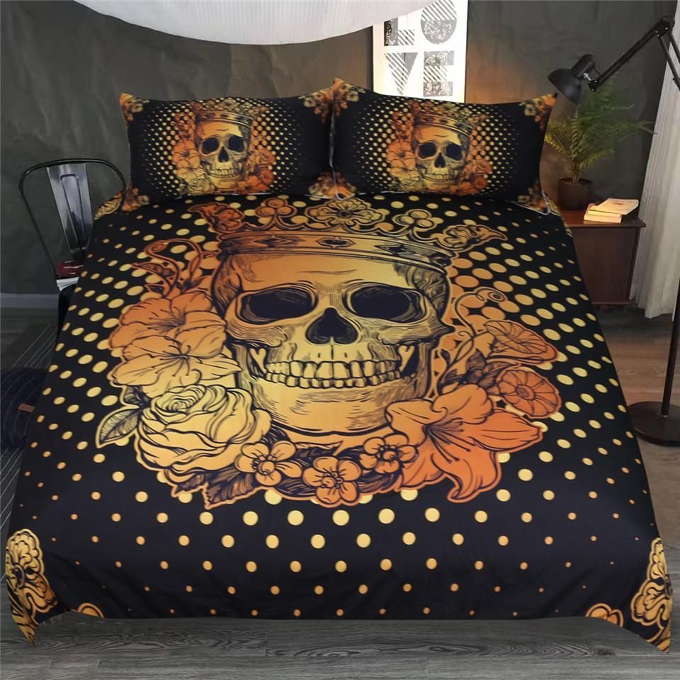 Golden Sugar Skull Queen Bedding Set