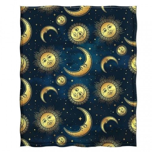 Golden Sun Moon Stars Sherpa Fleece Blanket