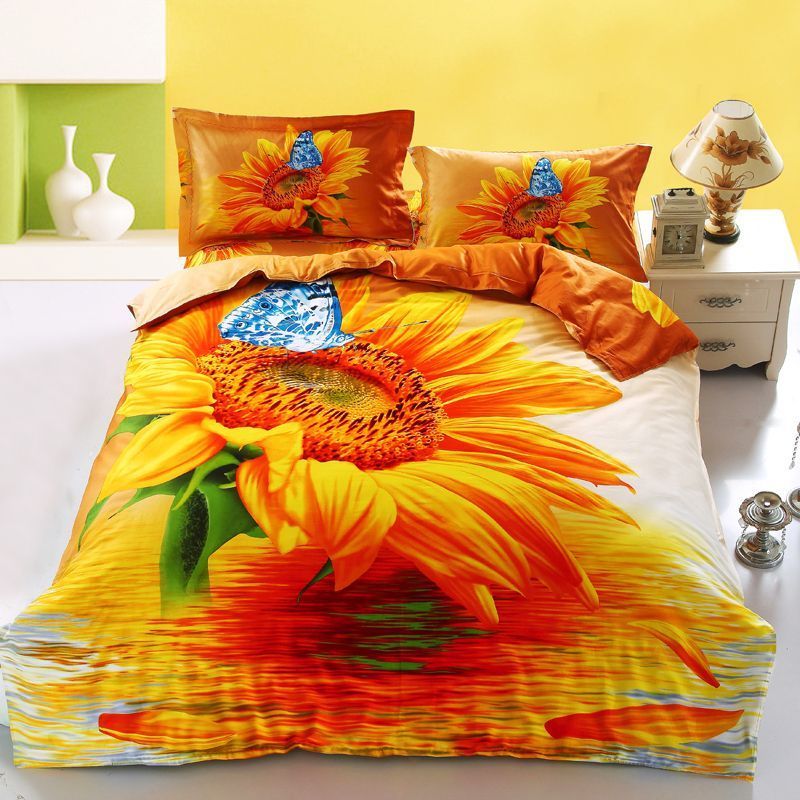 Golden Sunflowers And Blue Butterfly Bedding Set