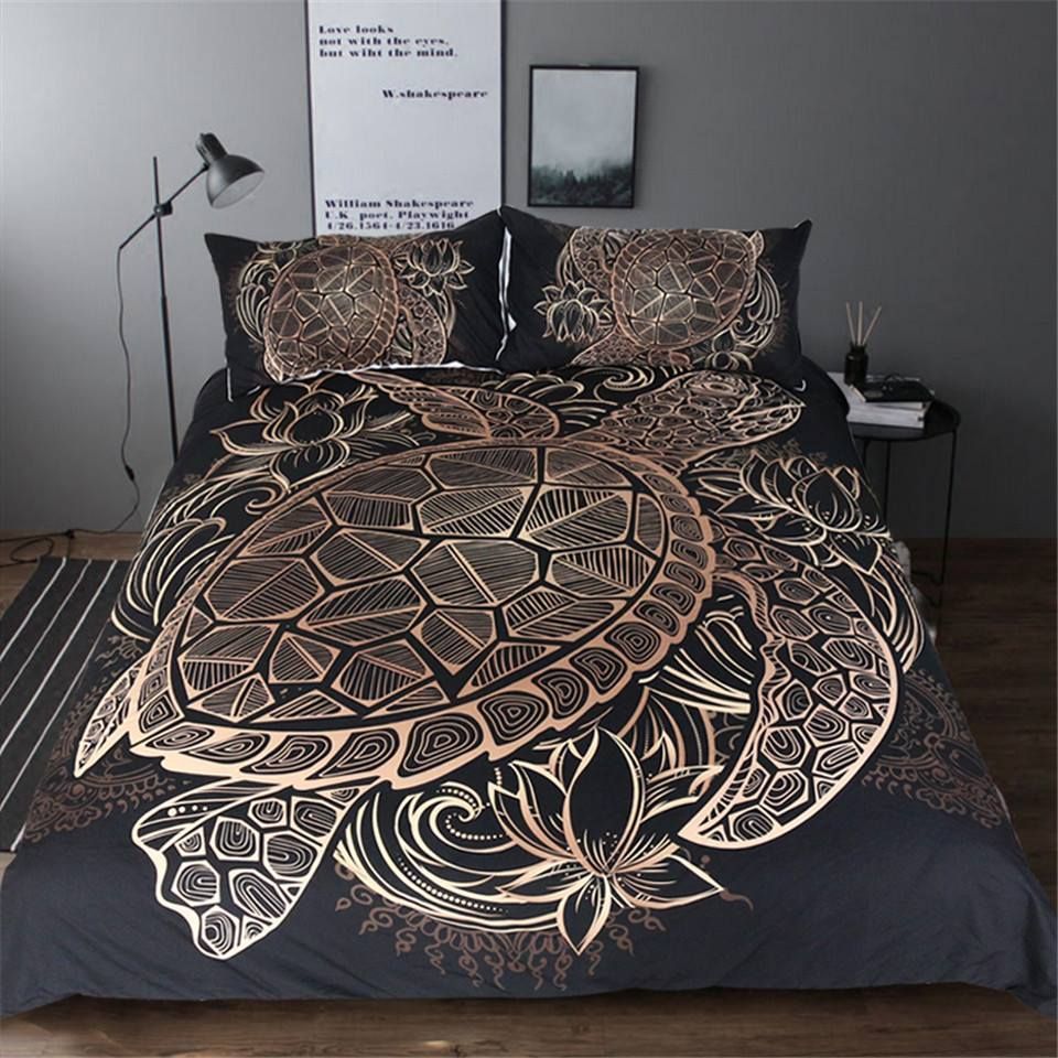 Golden Tortoise Lotus Flower Luxury Bedding Set