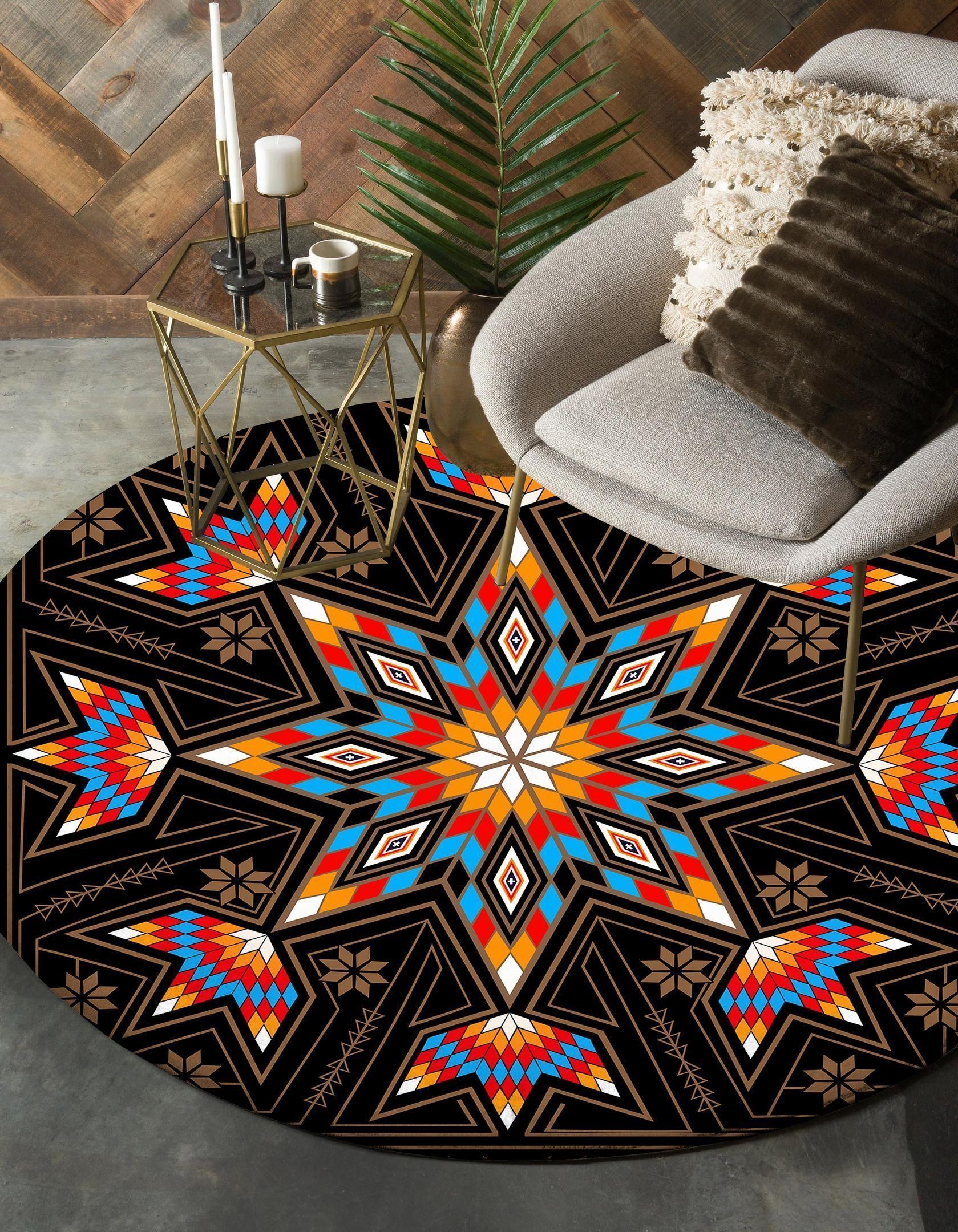 Golden Tribe Design Native American Round Carpet