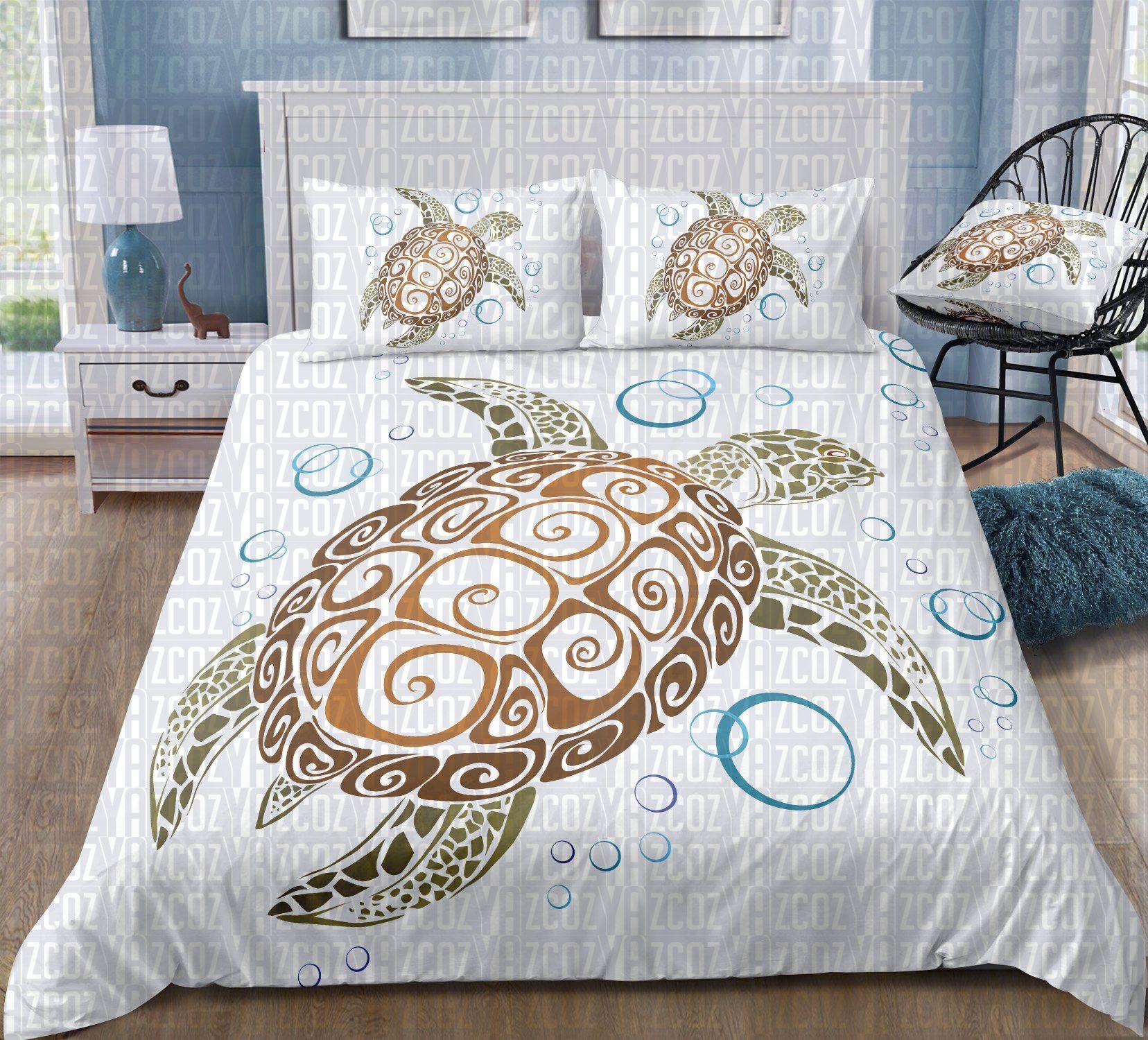 Golden Turtle With Bubbles Bedding Set
