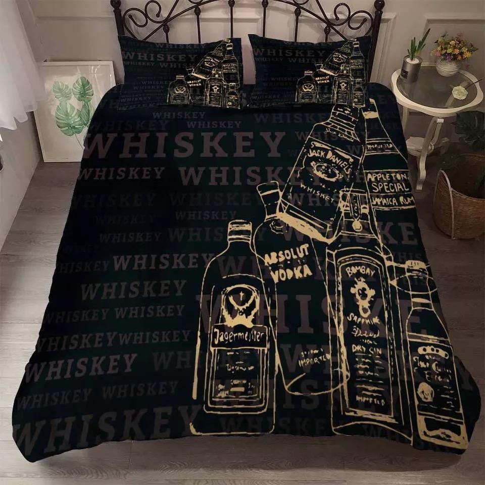 Golden Whiskey Wine Black Bedding Set