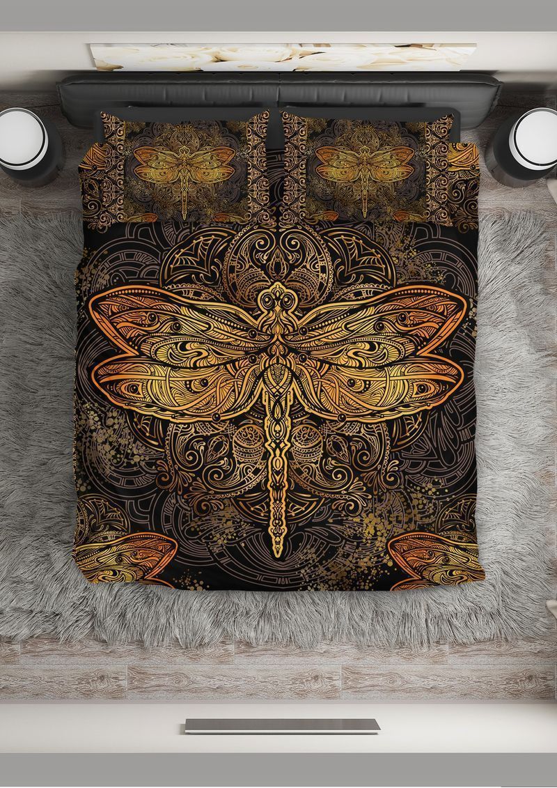 Golden Wings Dragonfly Printed Bedding Set