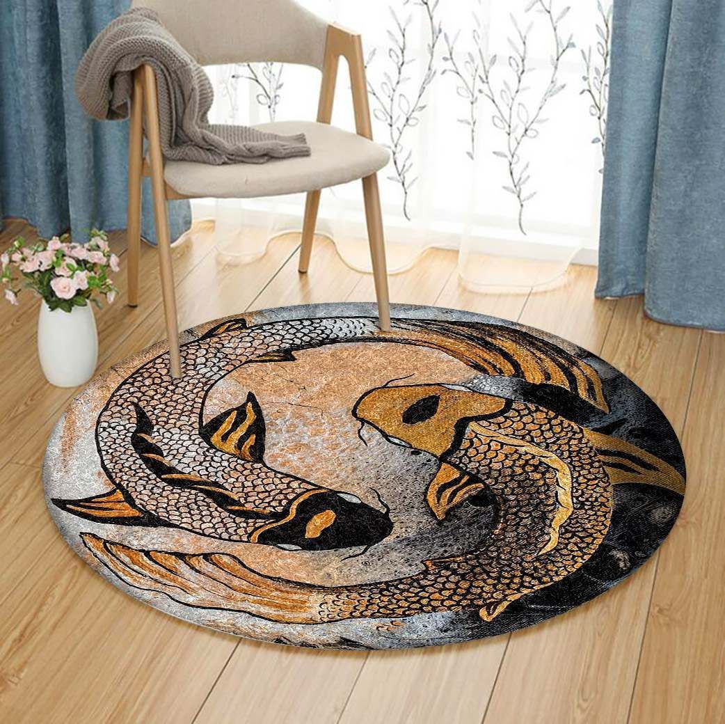 Golden Yin And Yang Round Carpet