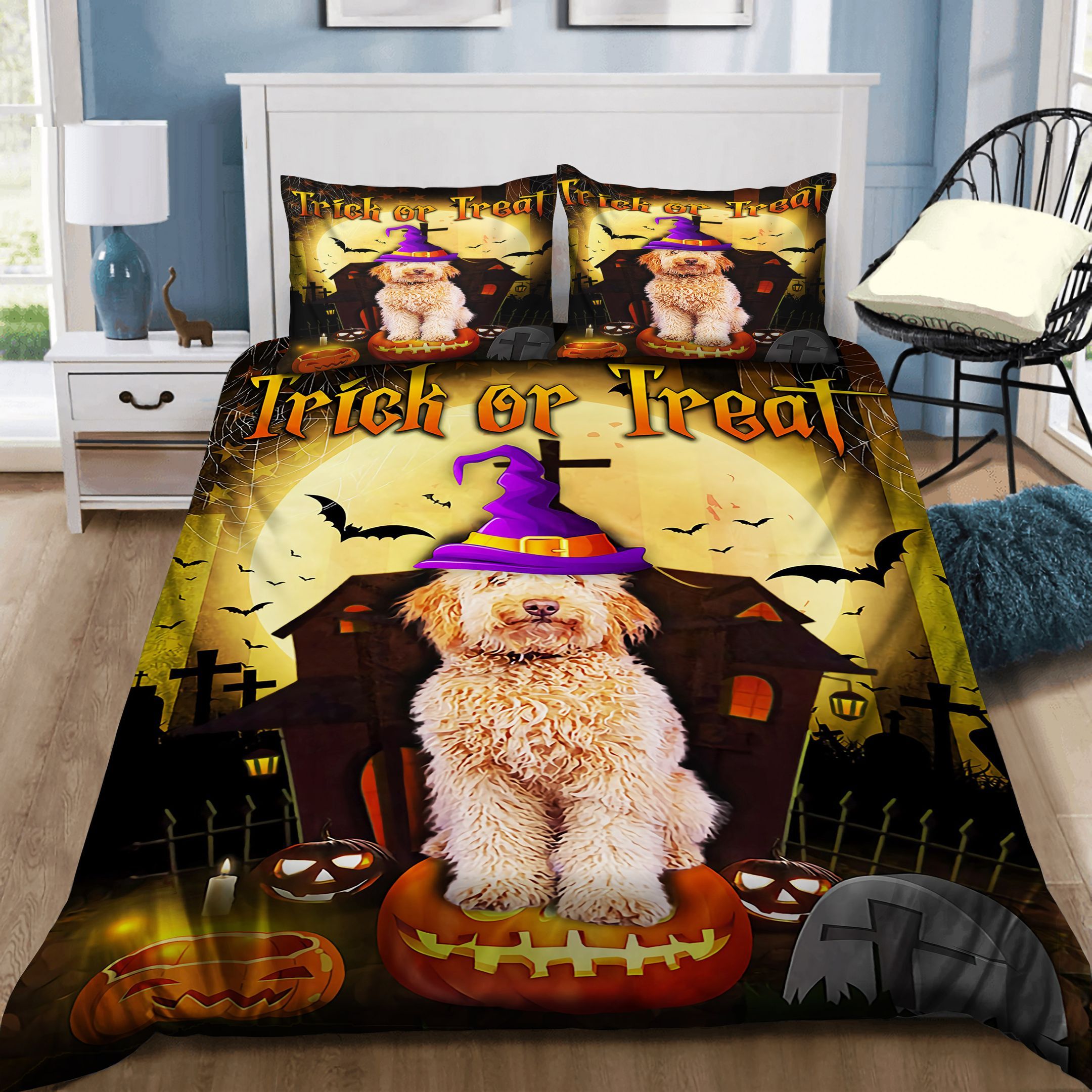 Goldendoodle Halloween Trick Or Treat Bedding Set