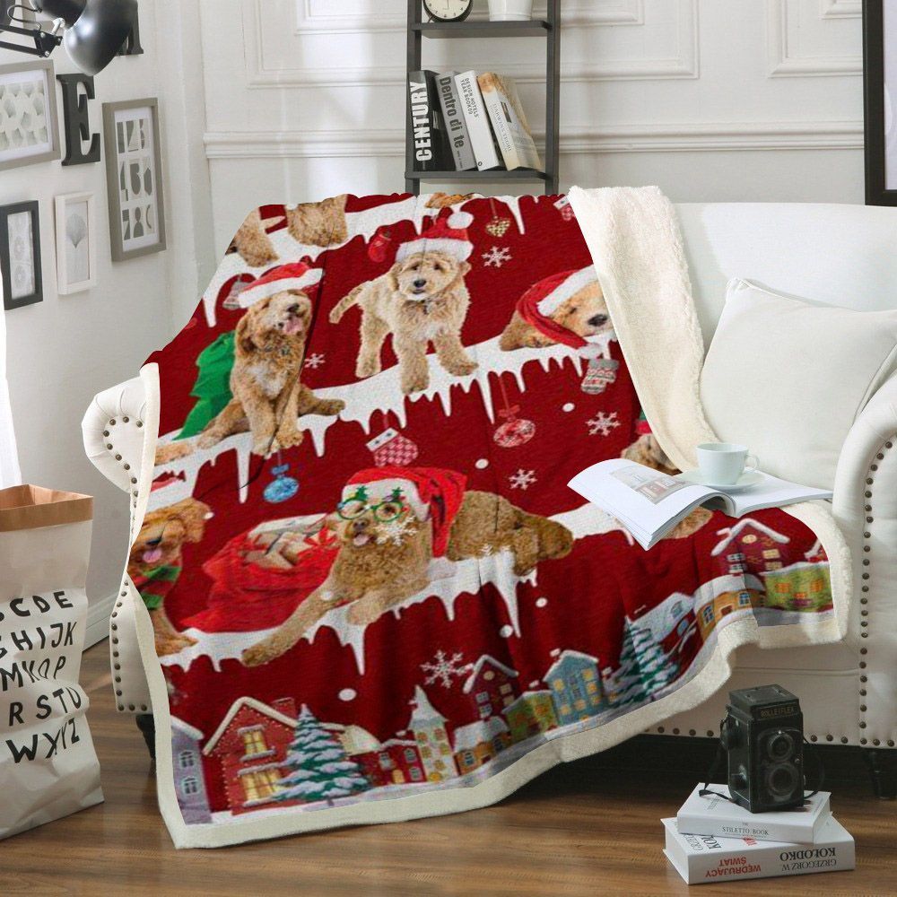 Goldendoodle Snow Christmas Sherpa Fleece Blanket