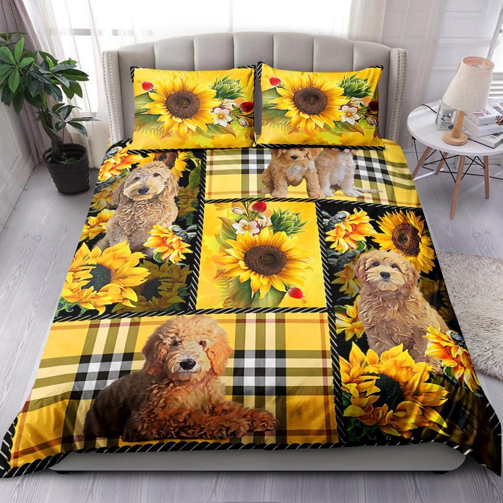 Goldendoodle Yellow Tartan Bedding Set