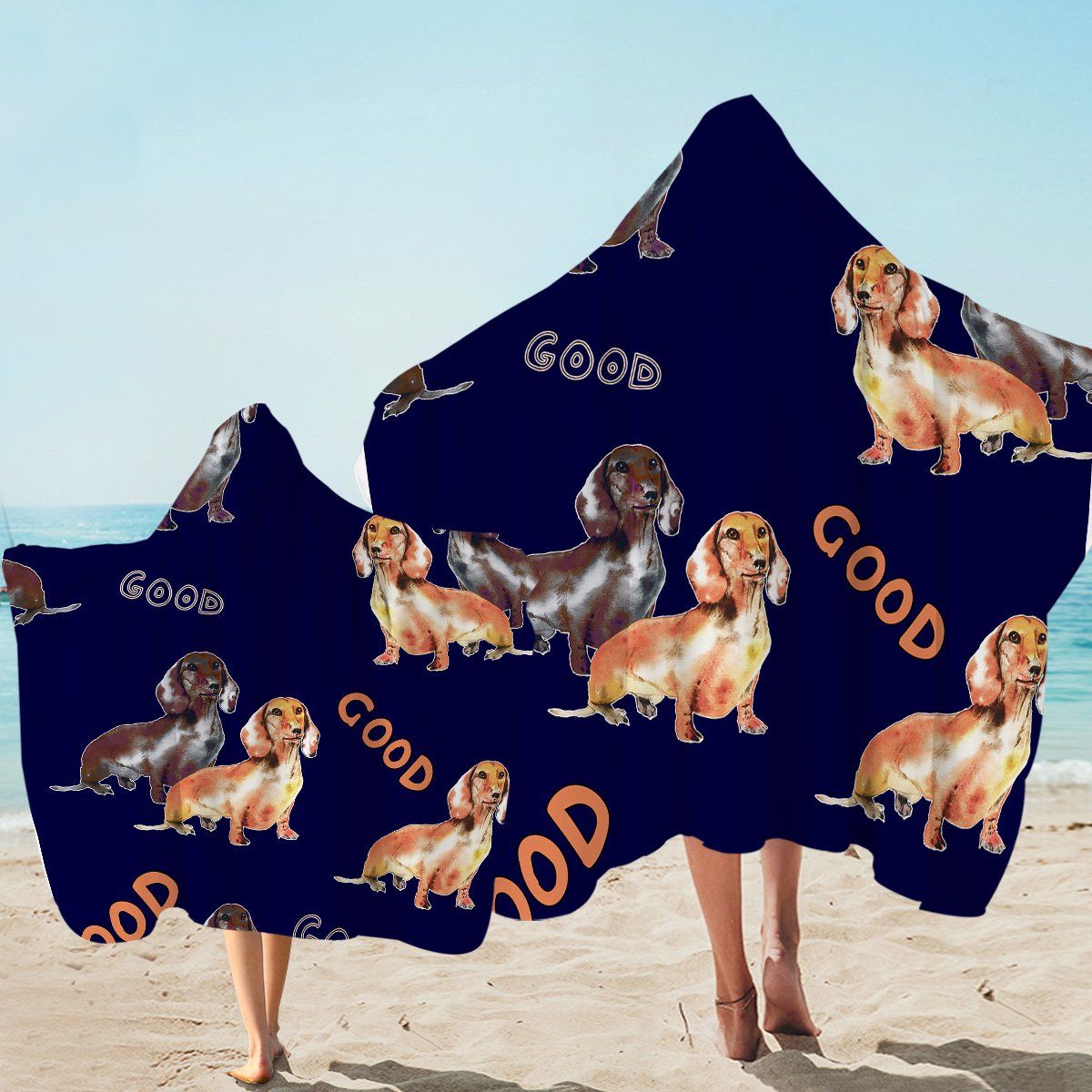 Good Doggies On Dark Blue Pattern Printed Hooded Towel