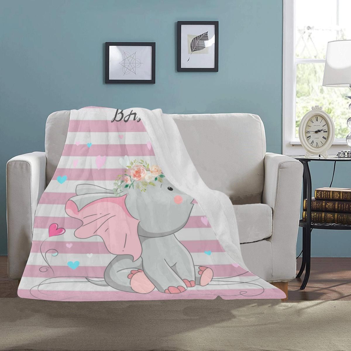 Good Night Baby Elephant Sherpa Fleece Blanket