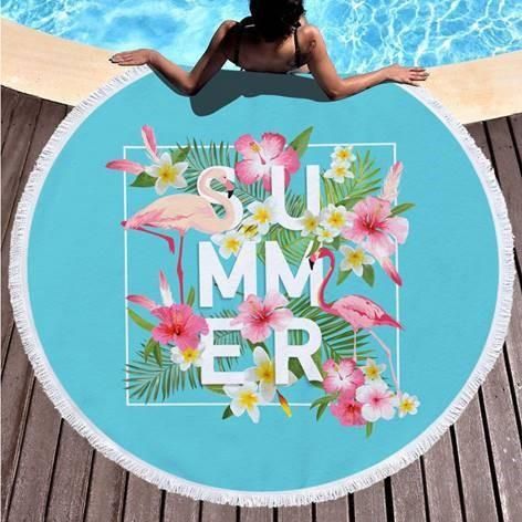 Good Vibes Summer Time With Flamingo Printed Round Beach Towel