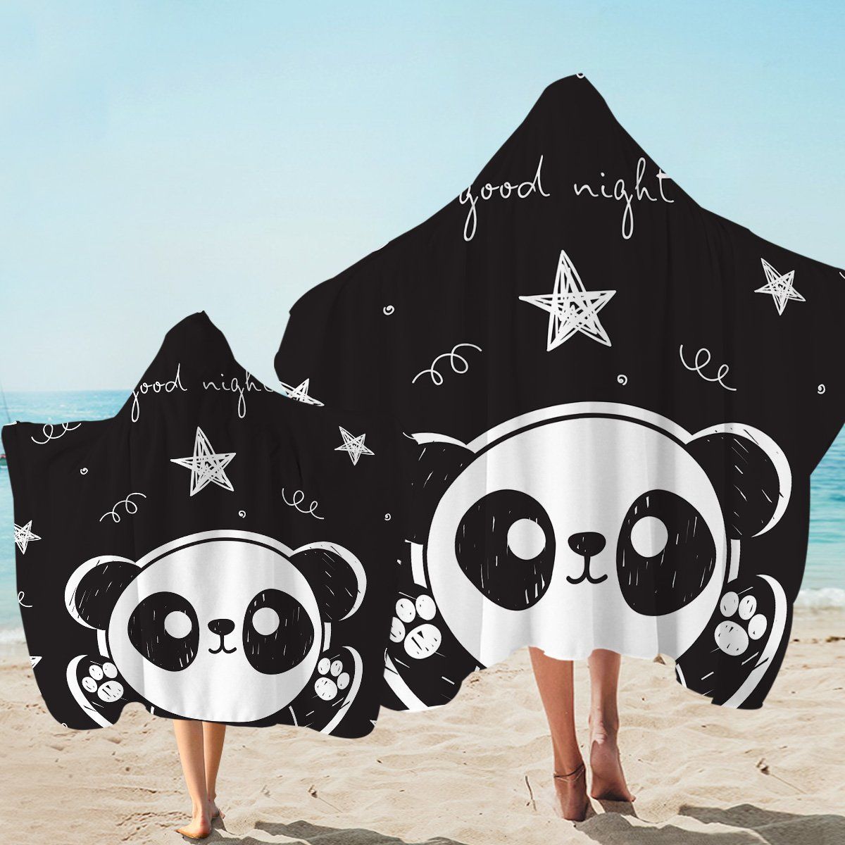 Goodnight Panda Black And White Printed Hooded Towel