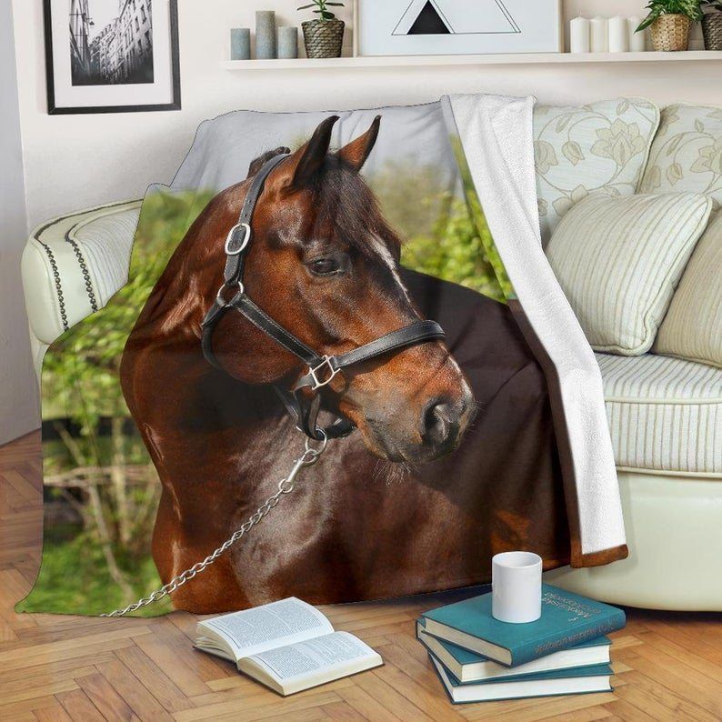 Gorgeous Bay Warmblood Horse Sherpa Fleece Blanket