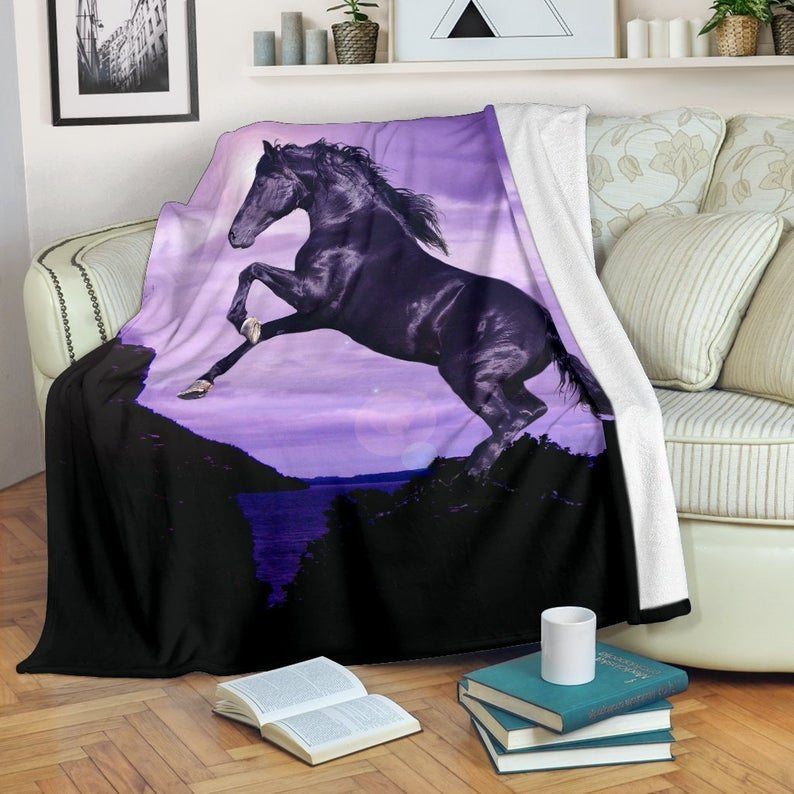 Gorgeous Black Horse Sherpa Fleece Blanket