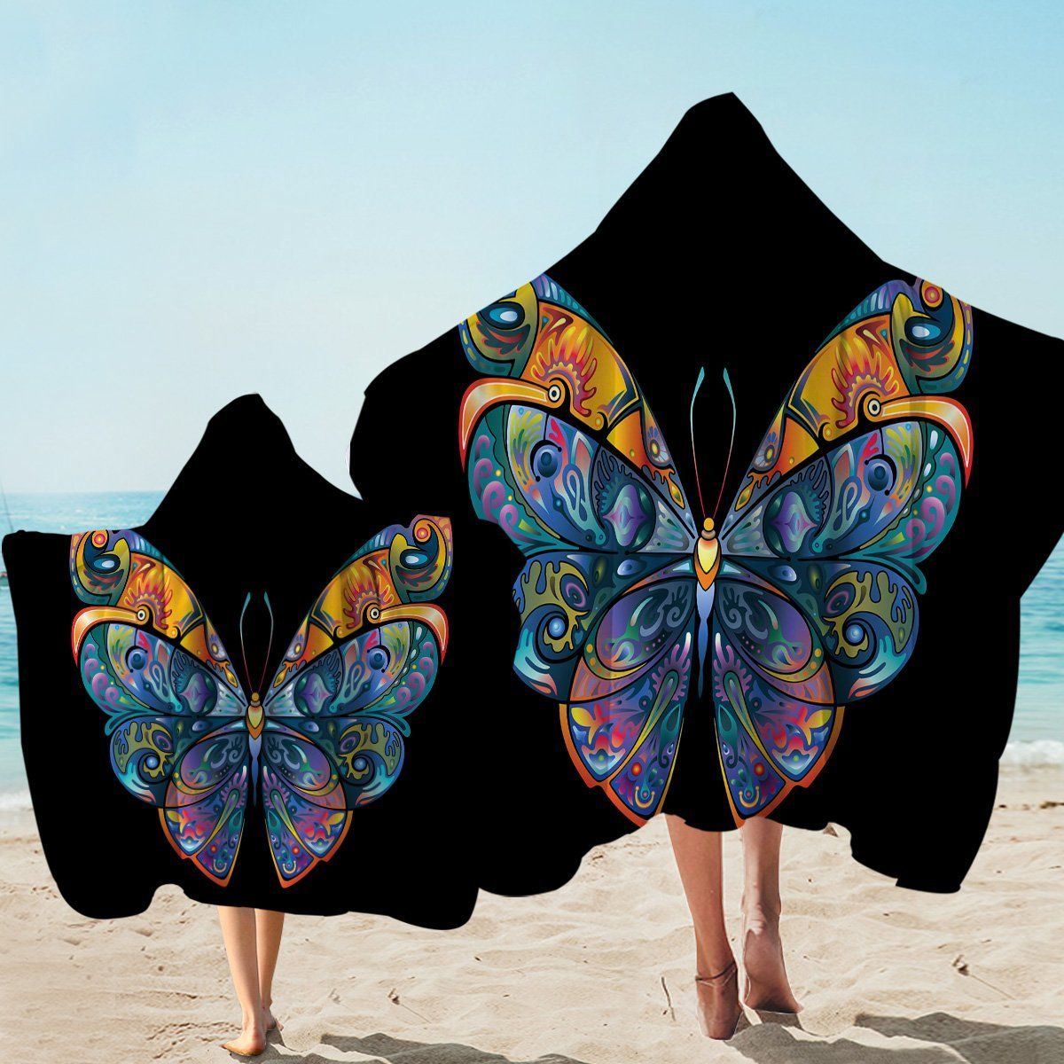 Gorgeous Butterfly Black Printed Hooded Towel