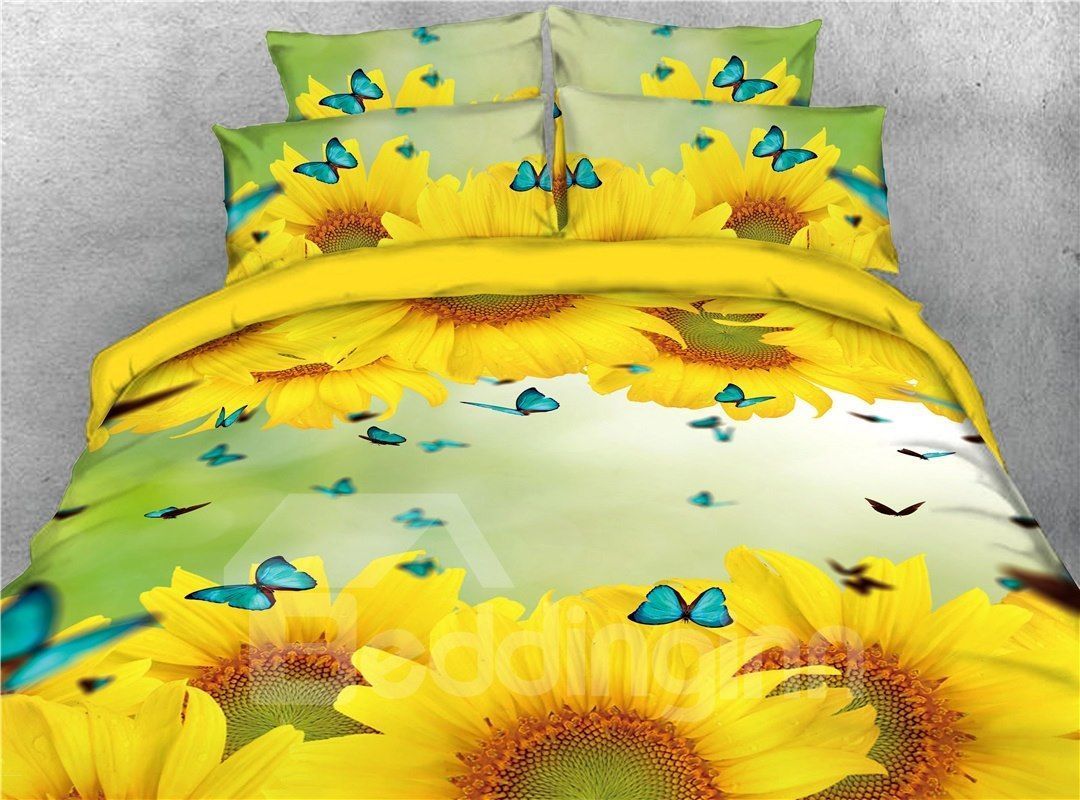 Gorgeous Sunflower And Butterflies Bedding Set