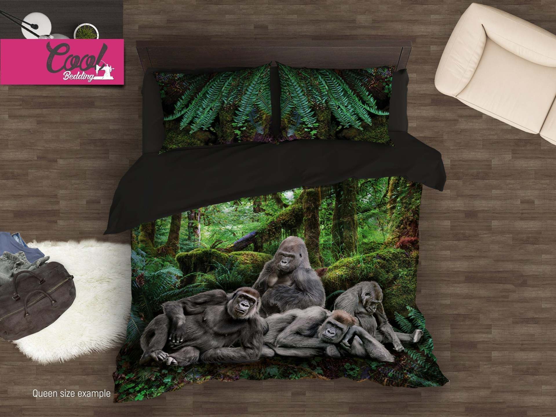 Gorillas In Jungle Bedding Set