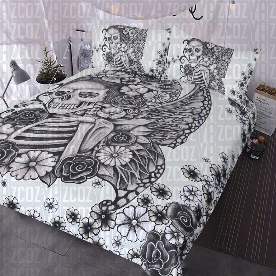 Gothic Butterfly Skeleton Bedding Set