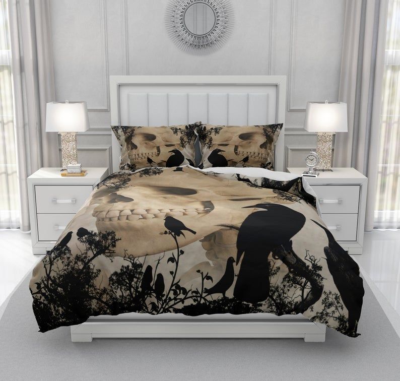 Gothic Skull Crow Bedding Set