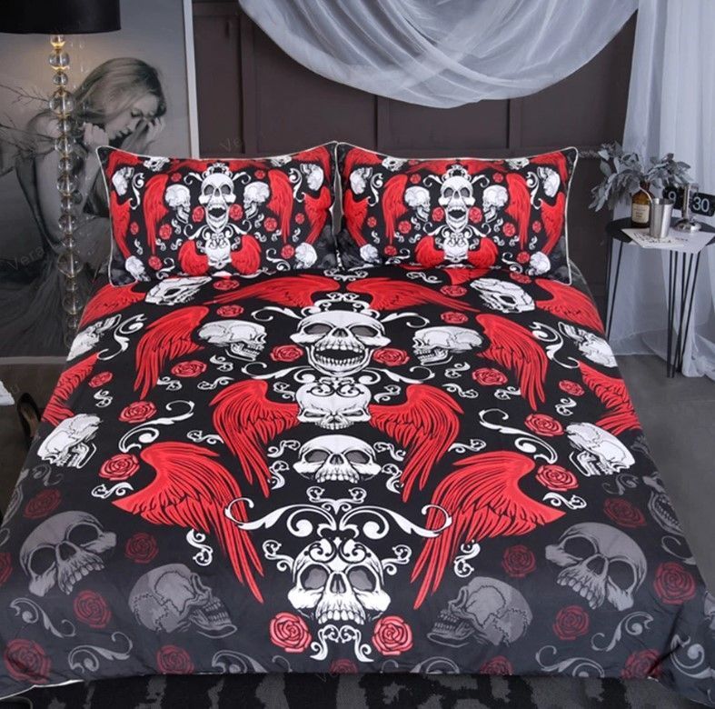 Gothic Skulls And Wings Bedding Set