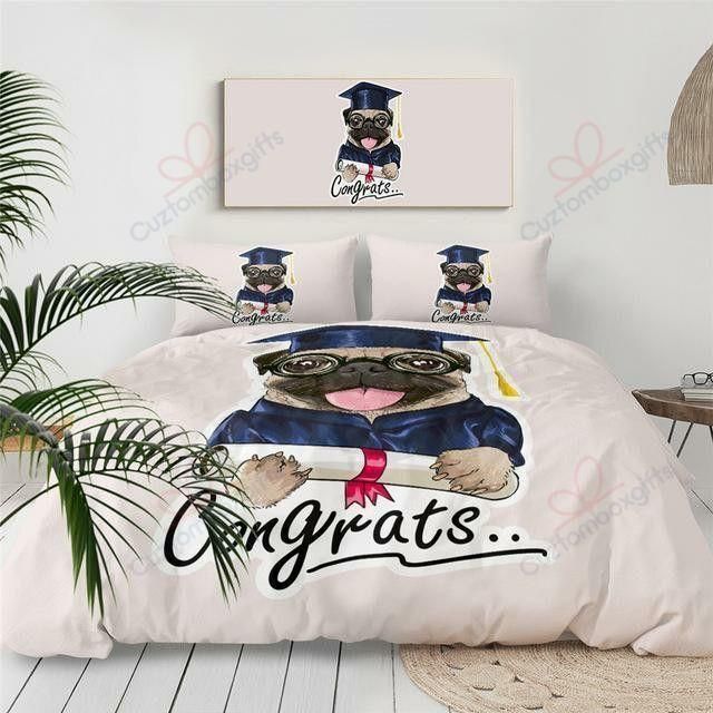 Graduated Pug Congrats Printed Bedding Set