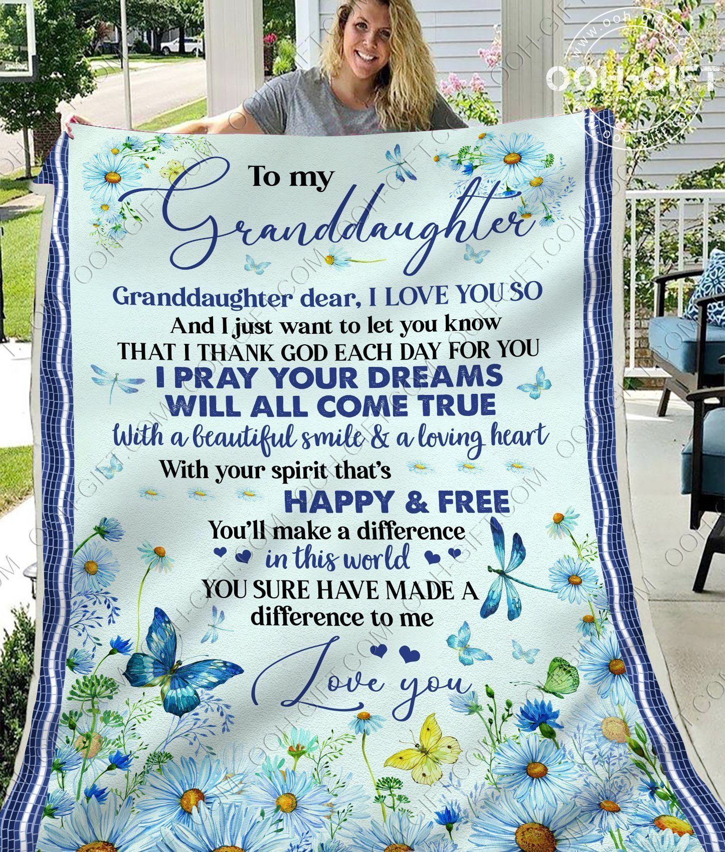 Granddaughter Beautiful Smile Loving Heart Sherpa Fleece Blanket