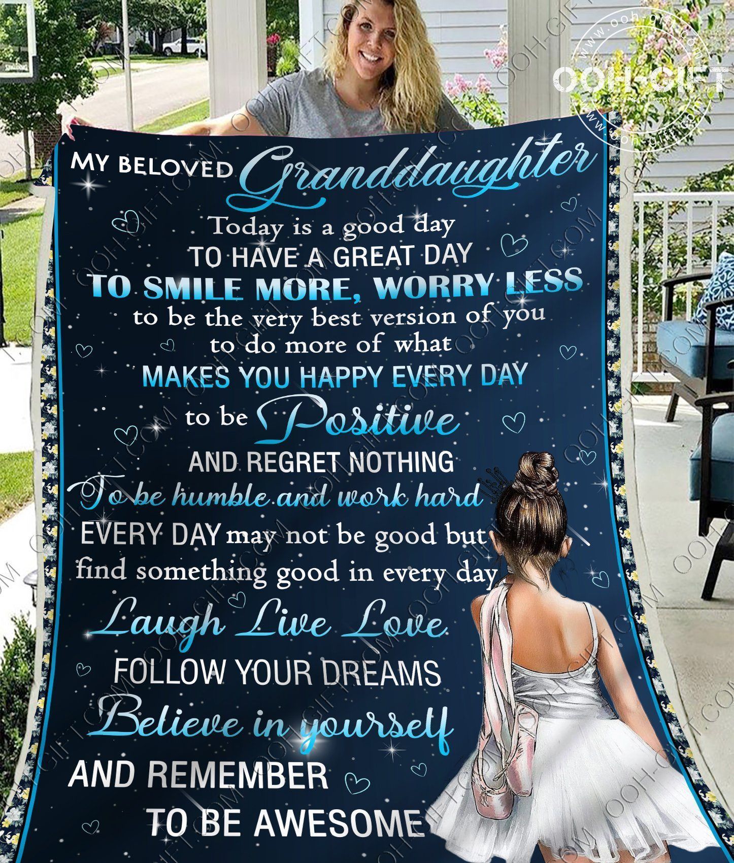 Granddaughter Laugh Live Love Sherpa Fleece Blanket