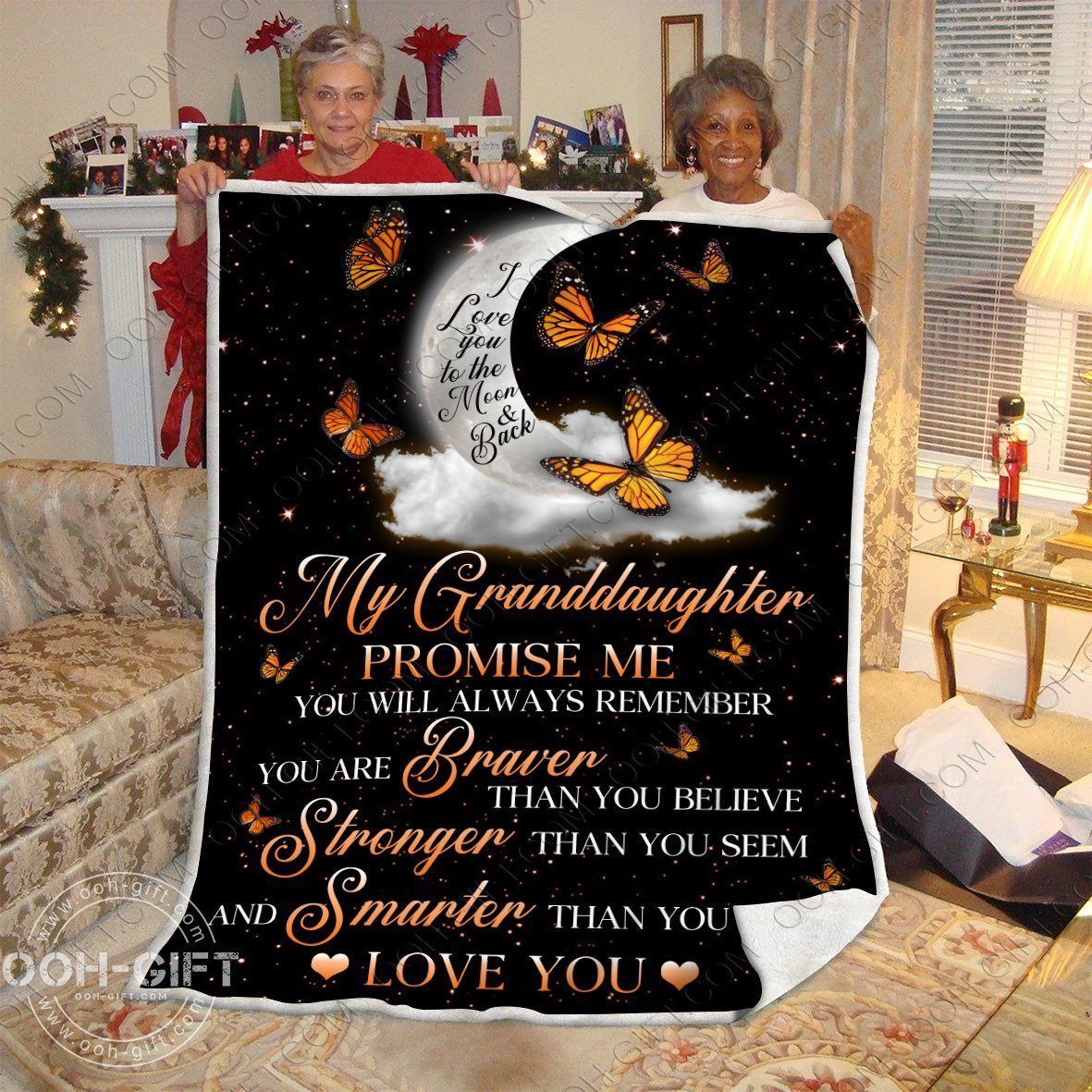 Granddaughter Love You To The Moon Back Sherpa Fleece Blanket