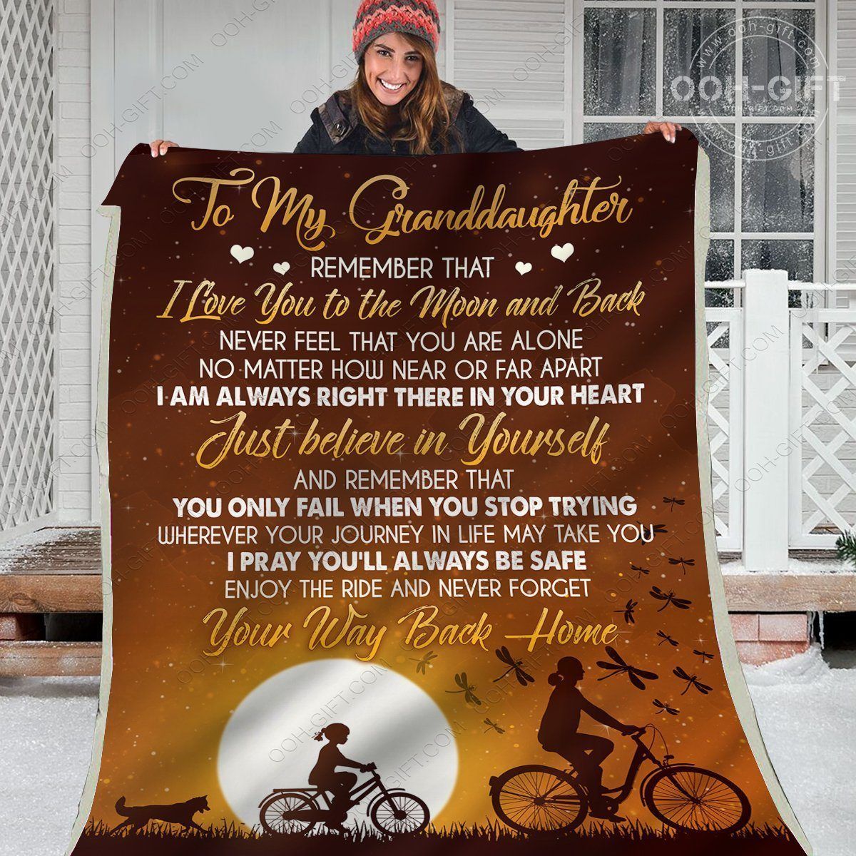 Granddaughter Love You To The Moon Sherpa Fleece Blanket