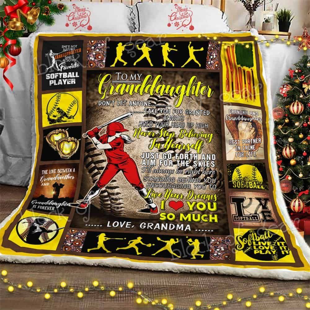 Granddaughter Never Stop Believing In Yourself Softball Sherpa Fleece Blanket