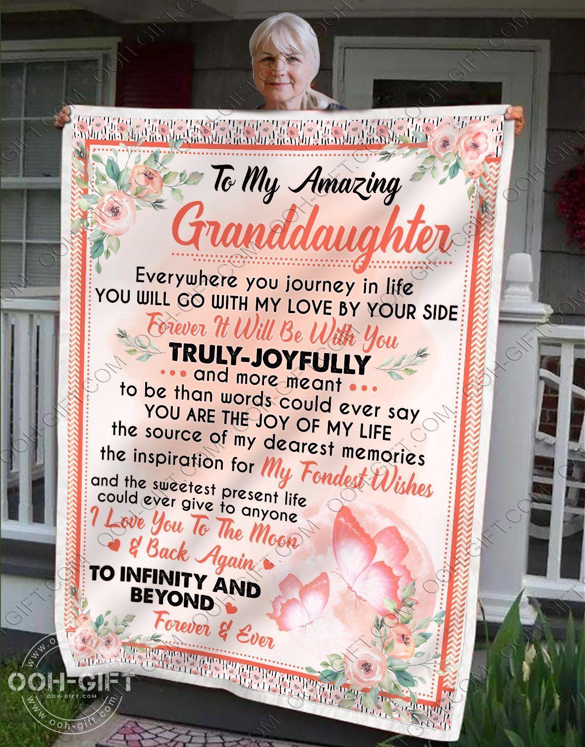 Granddaughter To The Moon Back Sherpa Fleece Blanket