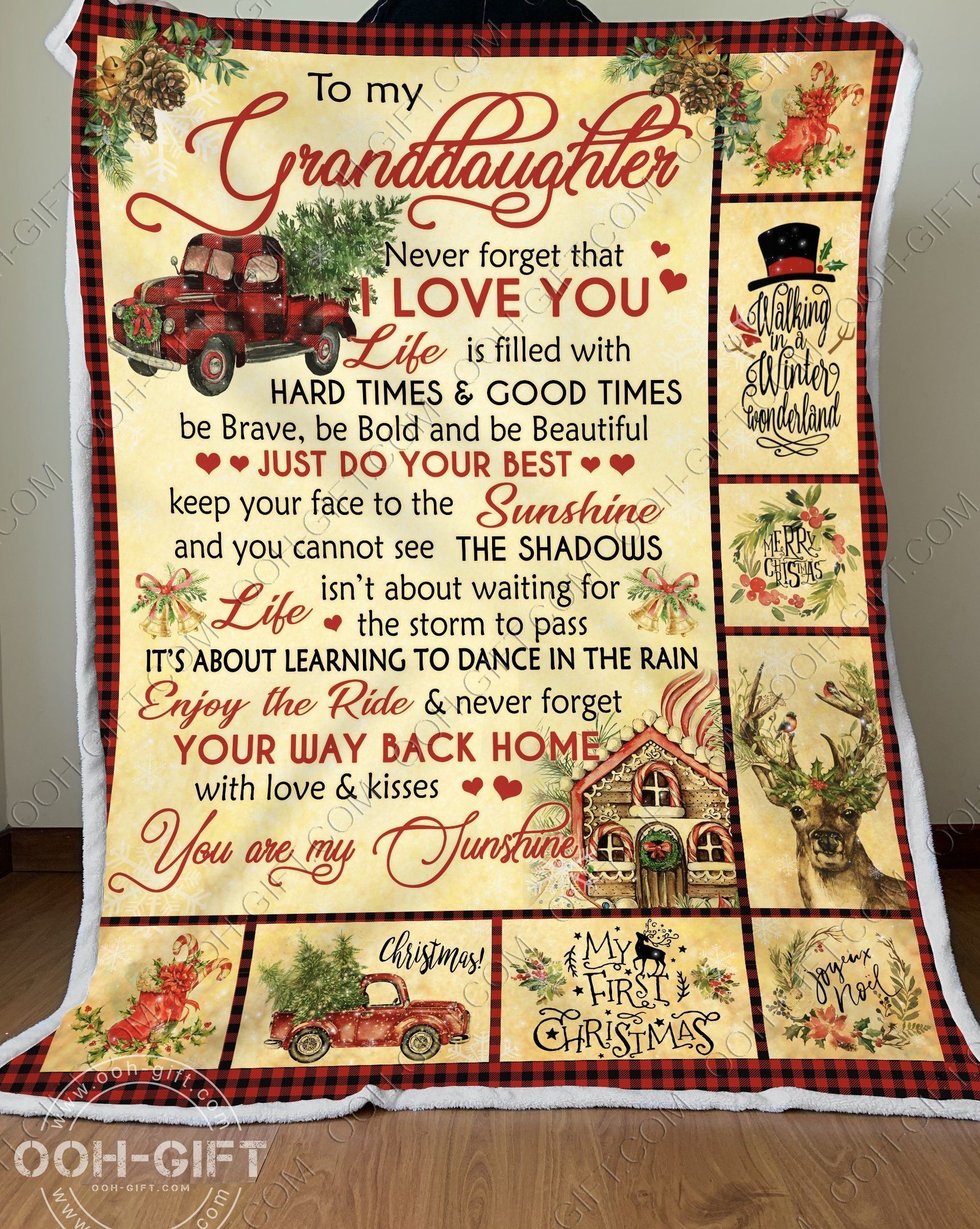 Granddaughter Xmas You Are My Sunshine Sherpa Fleece Blanket