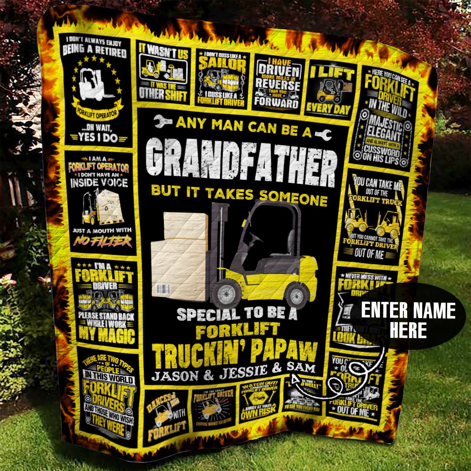 Grandfather Forklift Truck Personalized Quilt Blanket BBB060614SM