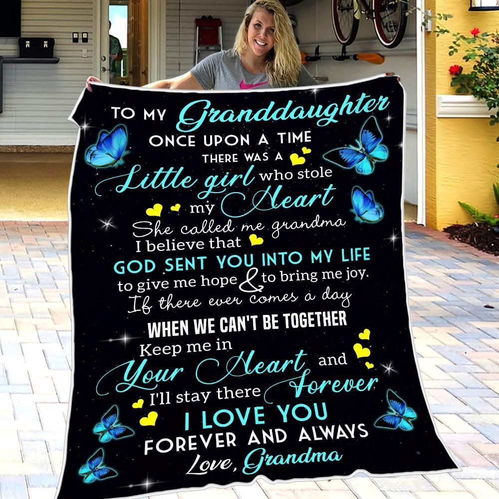 Grandma Gift For Granddaughter God Sent You Into My Life Blue Butterflies Fleece Blanket