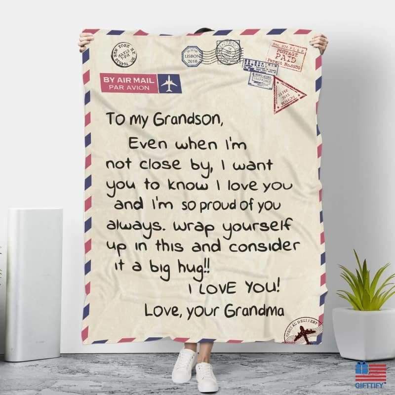 Grandma Giving Grandson You Are My Everything Printed Fleece Blanket