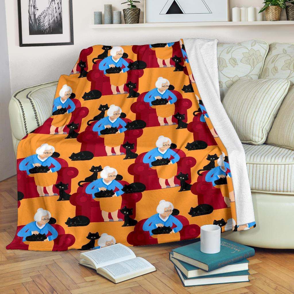 Grandma Nana Cat Sherpa Fleece Blanket