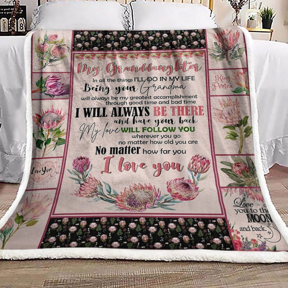 Grandma To Granddaughter King Protea Sherpa Fleece Blanket