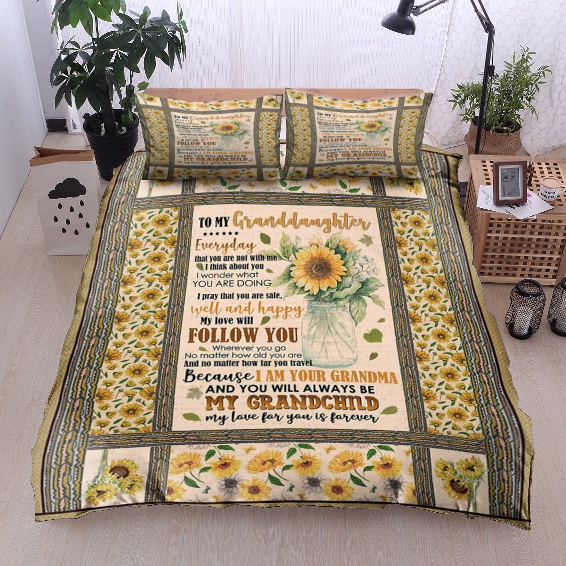 Grandma To Granddaughter Sunflower Bedding Set
