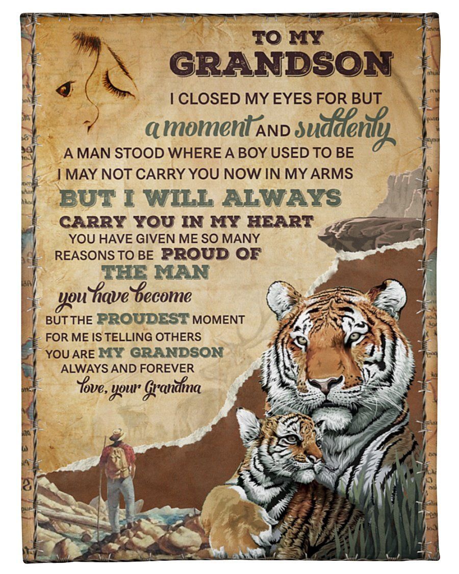 Grandma To Grandson Carry You In My Heart Tiger Fleece Blanket Fleece Blanket