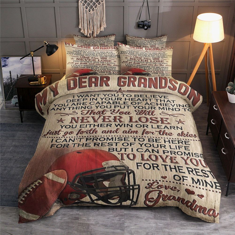 Grandma To Grandson Dinosaur America Football Bedding Set