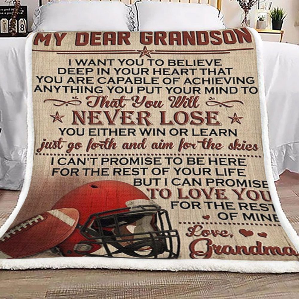 Grandma To Grandson Dinosaur America Football Sherpa Fleece Blanket
