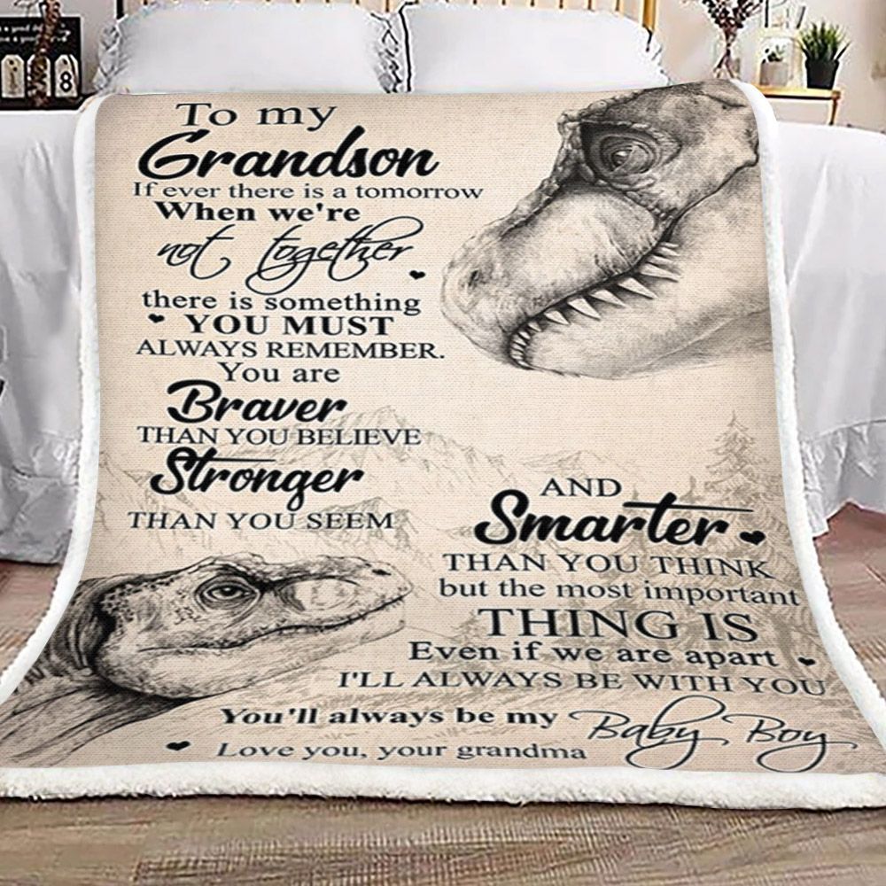 Grandma To Grandson Dinosaur Sherpa Fleece Blanket