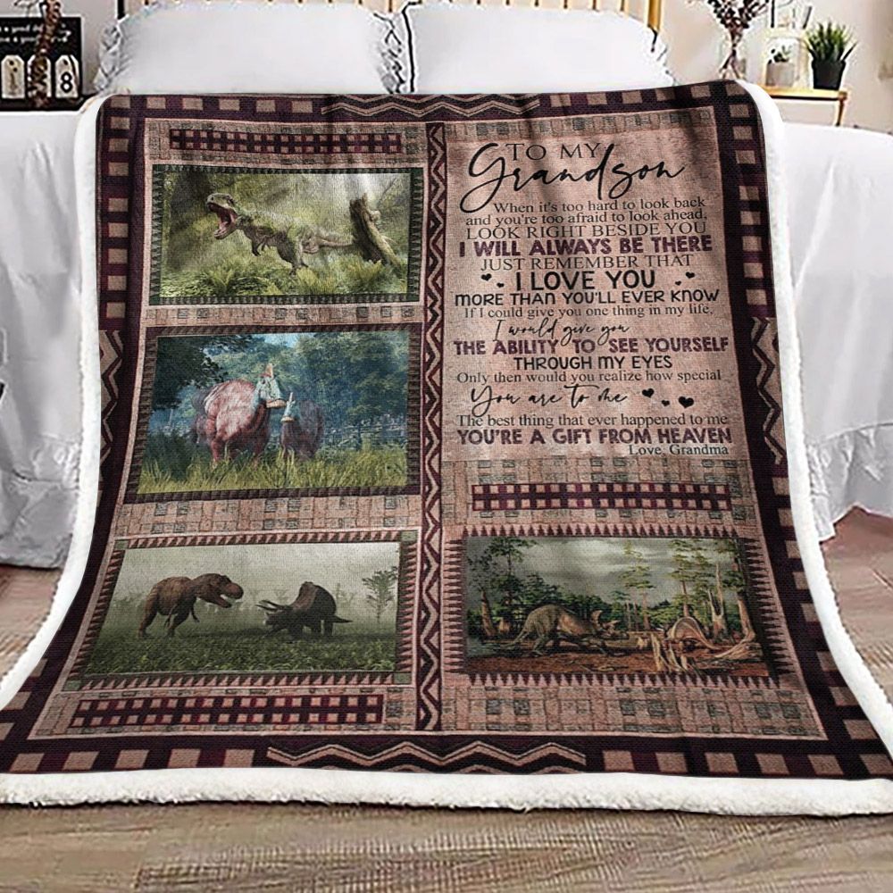 Grandma To Grandson Dinosaur Sherpa Fleece Blanket