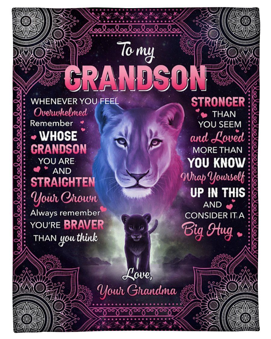Grandma To Grandson Purple Mandala Lion Loved More Than You Know Fleece Blanket Fleece Blanket
