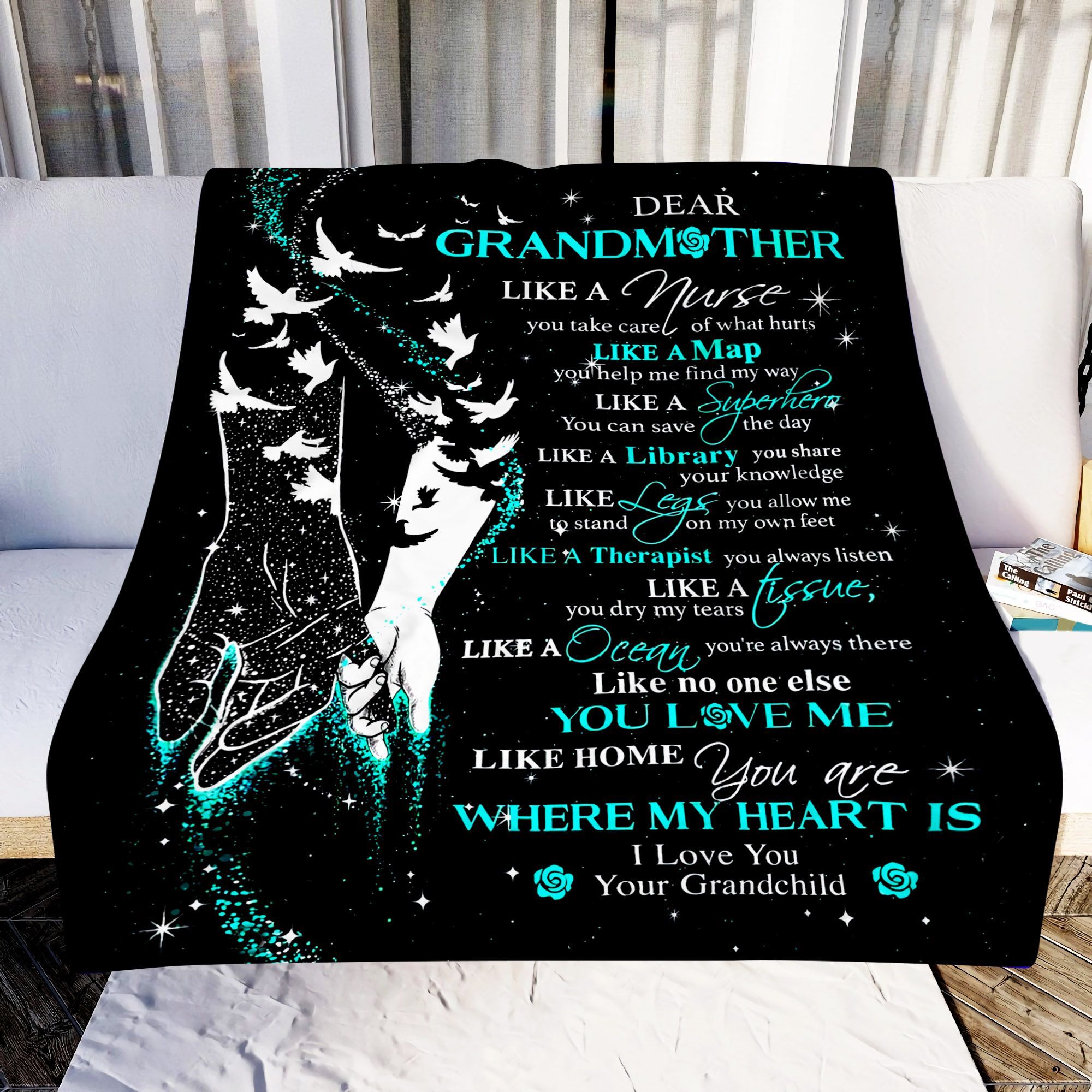Grandmother You Are Where My Heart Is Teal Sherpa Fleece Blanket