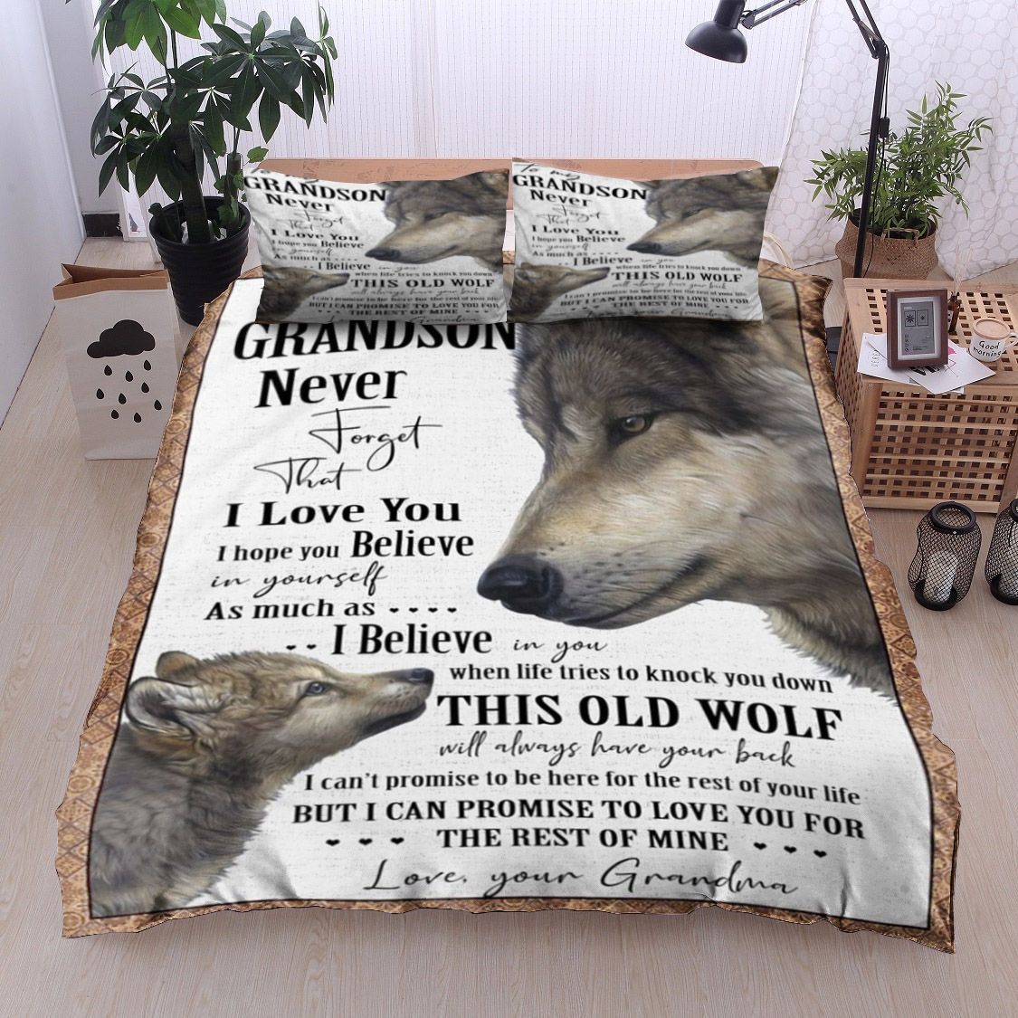 Grandson And Grandma Wolf Bedding Set