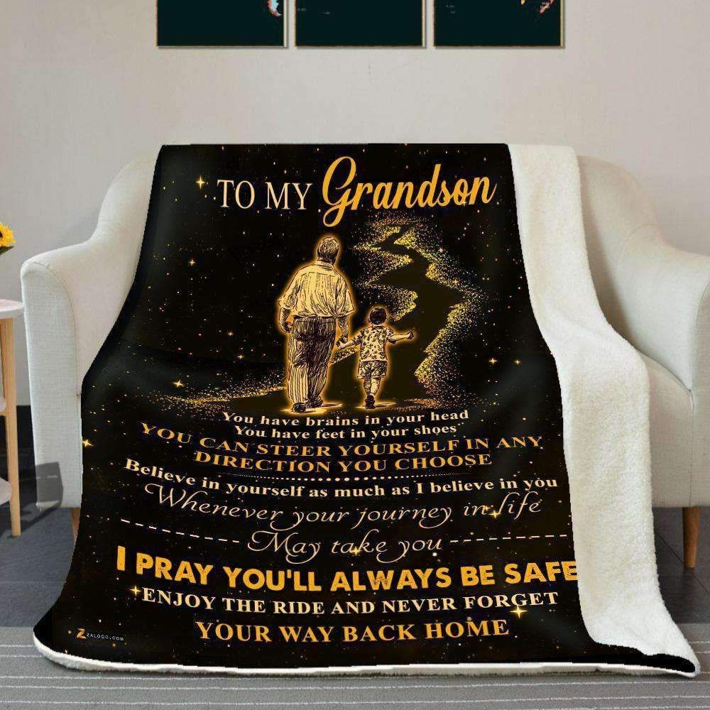 Grandson Believe In Yourself Grandpa Sherpa Fleece Blanket